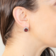 Load image into Gallery viewer, Sterling Silver Rhodium Plated Red Stone And White Cubic Zirconia Studs Earrings