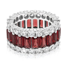 Load image into Gallery viewer, Sterling Silver Rhodium Plated Red Stone And White Cubic Zirconia Ring