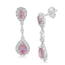 Load image into Gallery viewer, Sterling Silver Rhodium Plated Pink And White Cubic Zirconia Pear Drop Earrings