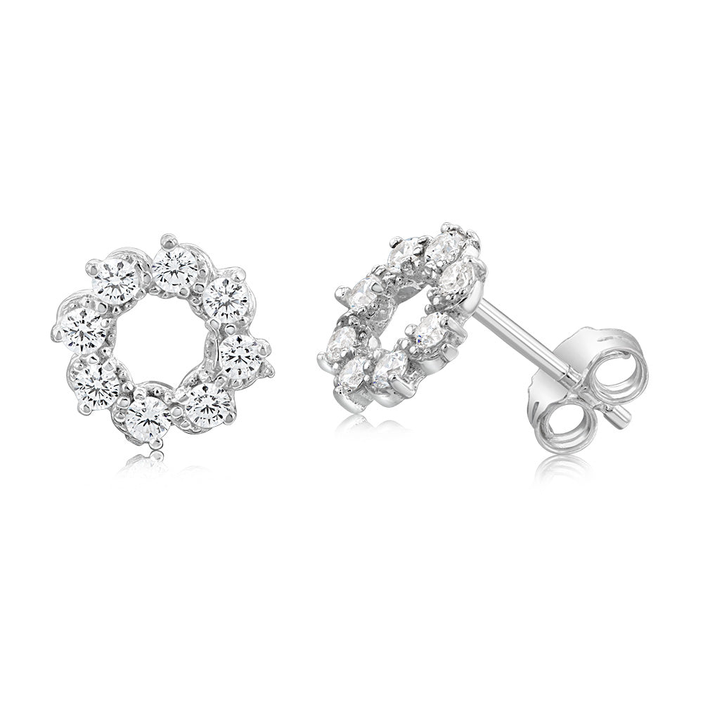 Sterling Silver Cubic Zirconia Circle Of Life Stud Earrings Shiels