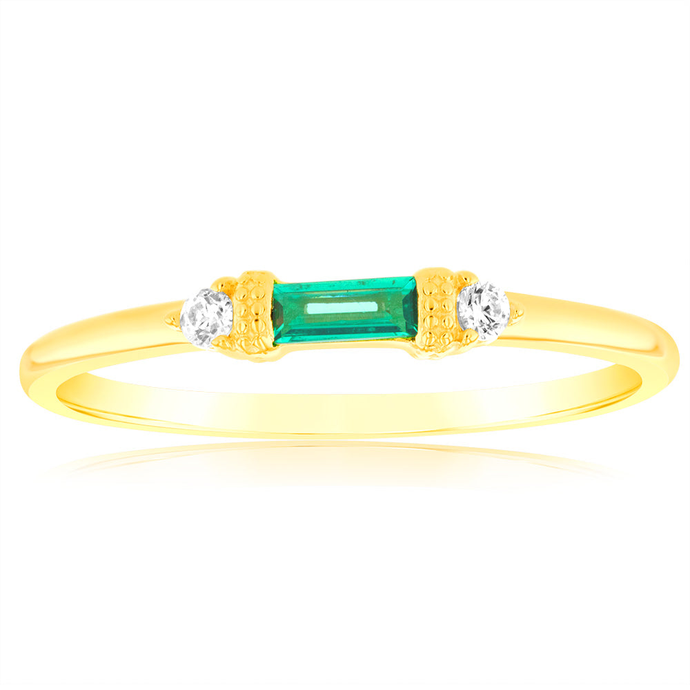 Sterling Silver 14ct Gold Plated Nano Emerald And White Cubic Zirconia Ring