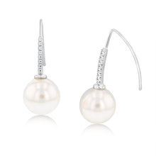 Load image into Gallery viewer, Sterling Silver Rhodium Plated White Shell Pearl &amp; Zirconia Earrings
