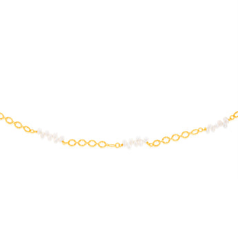 Sterling Silver Gold Plated Fresh Water Pearls And Fancy Links 42+3cm Chain