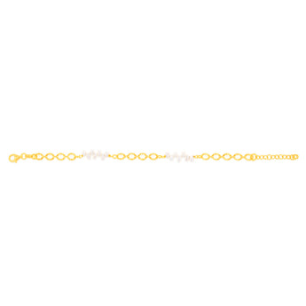 Sterling Silver Gold Plated Fresh Water Pearls And Fancy Links 16+3cm Bracelet