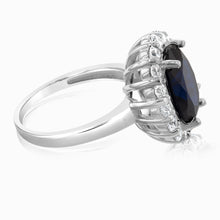 Load image into Gallery viewer, Sterling Silver Oval Blue And White Zirconia Halo Ring