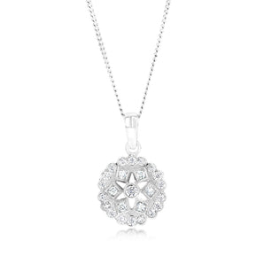 Sterling Silver Geometric Flower Cubic Zirconia Pendant