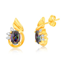 Load image into Gallery viewer, Sterling Silver Gold Plated Mystic Topaz &amp; Zirconia Wing Shaped Stud Earrings