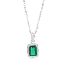 Load image into Gallery viewer, Sterling Silver Green White Zirconia Rectangle Pendant On Chain