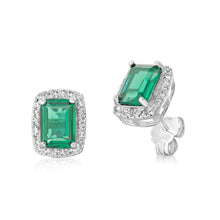 Load image into Gallery viewer, Sterling Silver Green &amp; White Zirconia Rectangle Stud Earrings