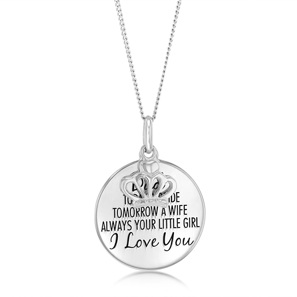 Sterling Silver Round Engraved Dad Litle Girl Pendant