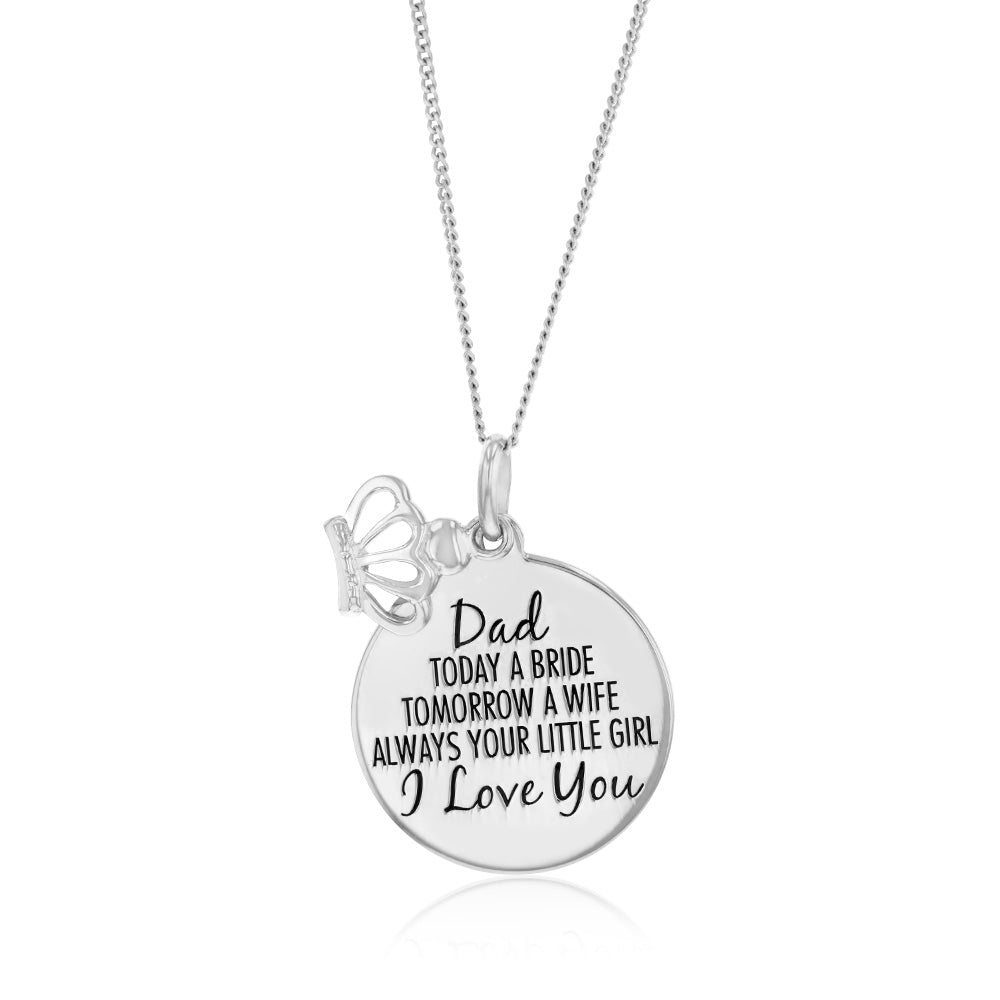 Sterling Silver Round Engraved Dad Litle Girl Pendant