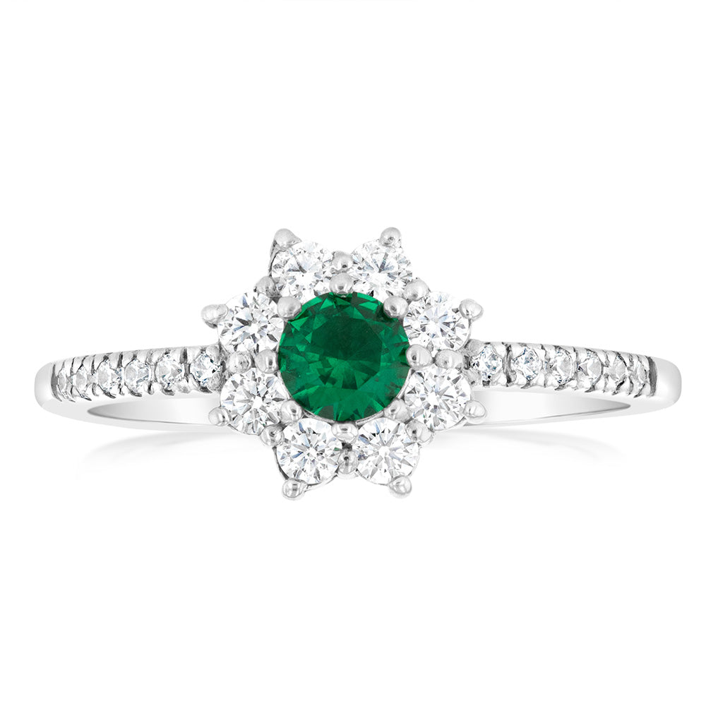 Sterling Silver White And Green Zirconia Ring