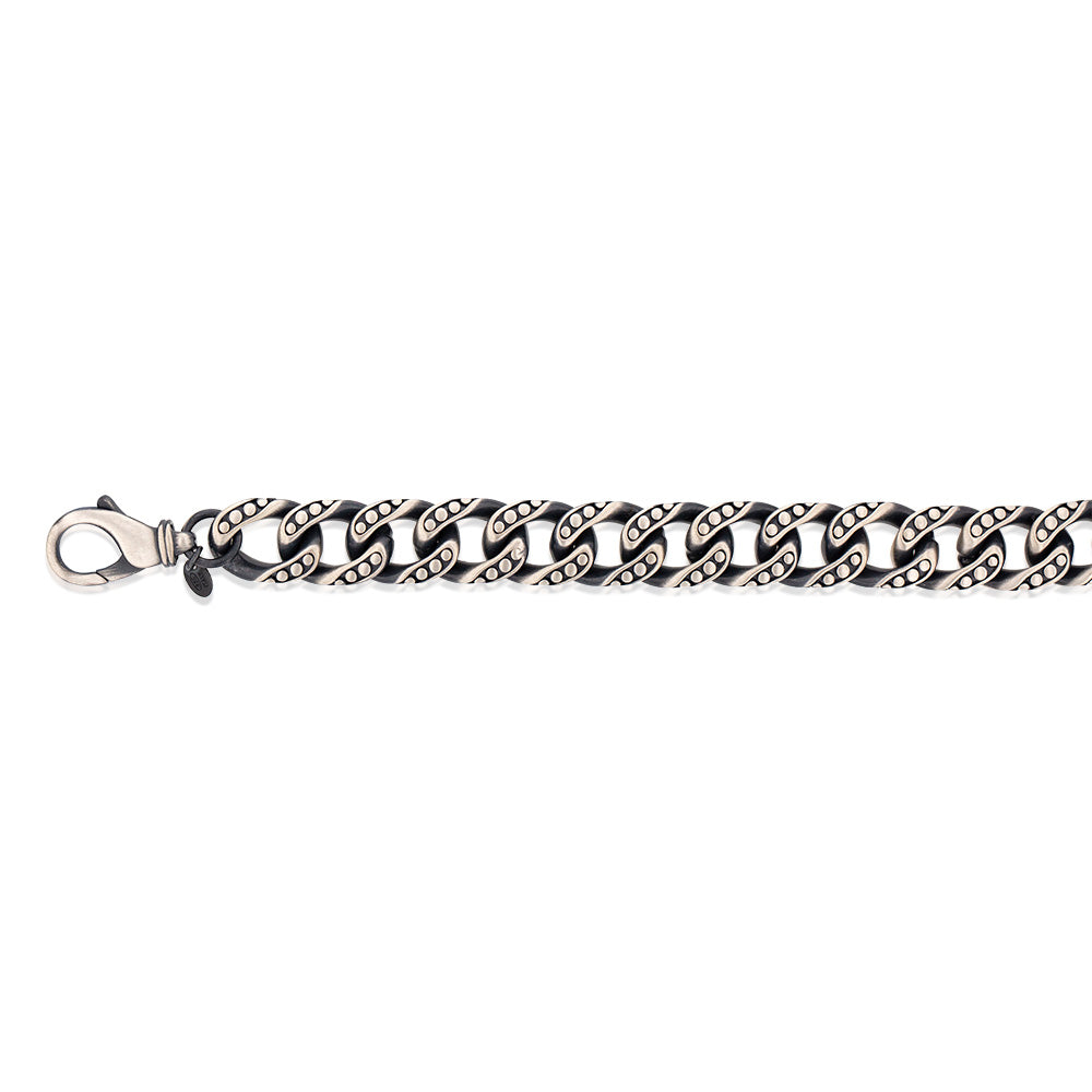 Sterling Silver Oxidised 13mm Dot Pattern Curb 23cm Bracelet