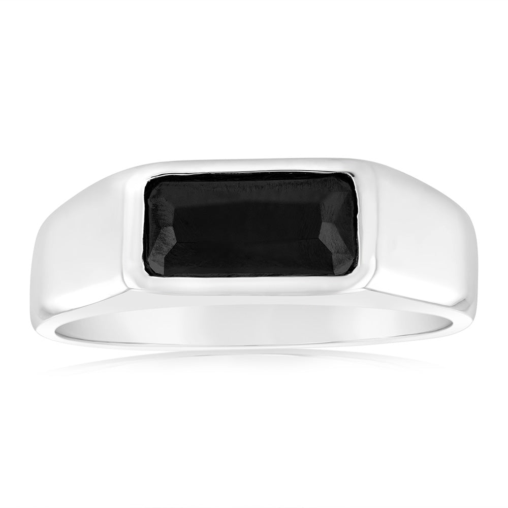 Rectangular Cz Rings Sterling Silver Black Rectangle Cubic Zirconia Ring– Shiels Jewellers