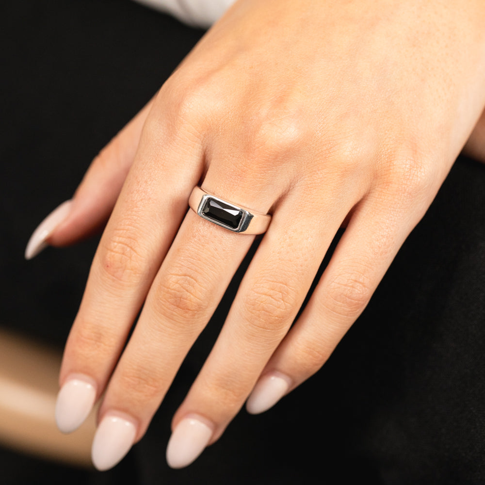 Rectangular Cz Rings Sterling Silver Black Rectangle Cubic Zirconia Ring– Shiels Jewellers