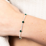 Sterling Silver Green Crystal And White Zirconia 15.5+4cm Tennis Bracelet