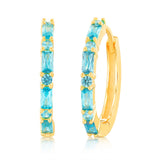 Sterling Silver Gold Plated Sky Blue Zirconia Hoop Earrings