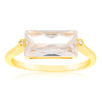 Sterling Silver Gold Plated White Rectangular Zirconia Ring