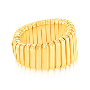 Sterling Silver Gold Plated Polished Ribbed Ring
