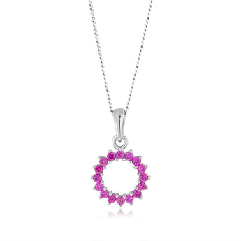 Sterling Silver Red Created Spinel Circle Of Life Pendnt