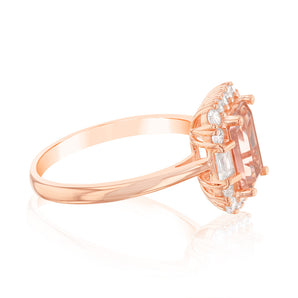 Sterling Silver Rose Gold Plated White And Morganite Cubic Zirconia Fancy Ring