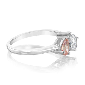 Sterling Silver Rhodium Plated White And Pink Cubic Zirconia Pear Fancy Ring