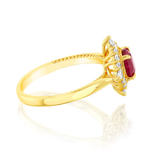 Gold Plated SIlver Created Ruby and Cubic Zirconia Ring