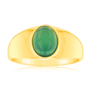 Sterling Silver Gold Plated Oval Created Green Agate Ring