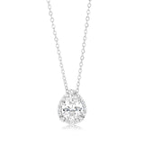 Sterling Silver Rhodium Plated Pear Shaped Zirconia Pendant On 40+5cm Chain