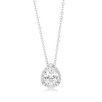 Sterling Silver Rhodium Plated Pear Shaped Zirconia Pendant On 40+5cm Chain