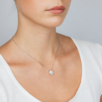 Sterling Silver Rhodium Plated Pear Shaped Zirconia Pendant On 40+5cm Chain