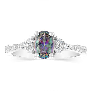 Sterling Silver Rhodium Plated Mystic Topaz Cubic Zirconia Ring