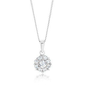 Sterling Silver Rhodium Plated Round White Cubic Zirconia Pendant