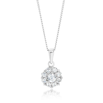 Sterling Silver Rhodium Plated Round White Cubic Zirconia Pendant