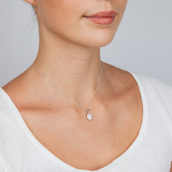 Sterling Silver Rhodium Plated Round White Cubic Zirconia Pendant