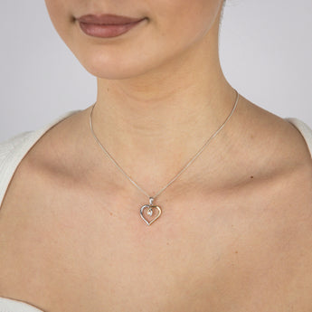 Sterling Silver Two Tone Cubic Zirconia Fancy Open Heart Pendant