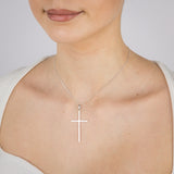 Sterling Silver Rhodium Plated Plain 45mm Cross Pendant