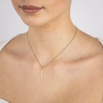 Sterling Silver Gold Plated Cubic Zirconia Cross Pendant