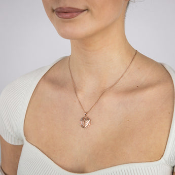 Sterling Silver Rose Gold Plated Angel Wings Round Pendant