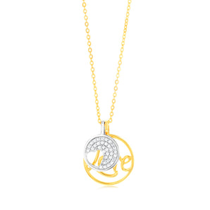 Sterling Silver Gold Plated Cubic Zirconia Heart And "Love" Twin Circle Pendant On Chain