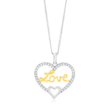 Sterling Silver Two Tone Cubic Zirconia "Love" Heart Pendant
