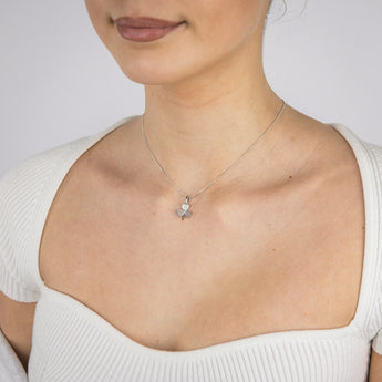 Sterling Silver Rhodium Plated White Shell Pearl Three Leaf Clover Pendant