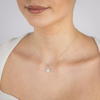 Sterling Silver Rhodium Plated Cubic Zirconia Created White Opal Triangle Pendant