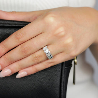 Sterling Silver Rhodium Plated White Shell Pearl Fancy Ring