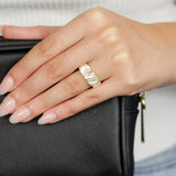 Sterling Silver Gold Plated Cubic Zirconia White Shell Pearl Fancy Ring