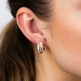 Sterling Silver Gold Plated Cubic Zirconia White Shell Pearl Half Hoop Earrings