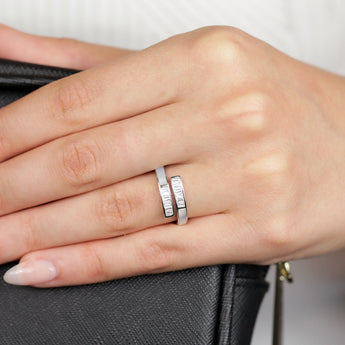 Sterling Silver Rhodium Plated White Shell Pearl And Cubic Zirconia Crossover Ring