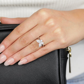 Sterling Silver Rhodium Plated Cubic Zirconia Butterfly Ring