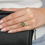 Sterling Silver Gold Plated Green Cubic Zirconia Flower Ring
