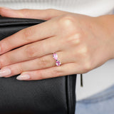 Sterling Silver Rhodium Plated Pink Pear Shaped Cubic Zirconia Ring